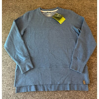 #ad NWT L.L. Bean Cozy Pullover Sweatshirt Womens M Petite Blue Split Hem NEW $69.95 $34.95