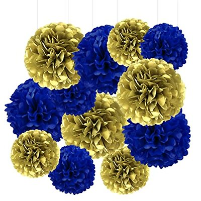#ad Navy Blue and Gold Tissue Paper Pom PomsHanging Paper Pompoms Flower Ball Wed... $19.62