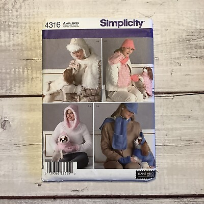 #ad Simplicity 4316 Sewing Pattern Coordinating Dog and Dog Mom Coats Hats Scarves U $8.27