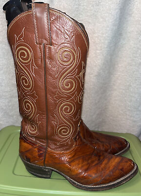 #ad Justin Western Cowboy Boots Mens 8 D Brown Exotic Eel Skin Style no 8207 $55.00