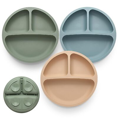 #ad Toddler Plates 3 Pack Divided Suction Plates for Baby 100% Food Grade Silic... $13.58