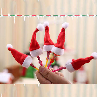 #ad 30Pcs Mini Santa Hats Christmas Lollipop Wine Bottles Tableware Cover DIY Decor $12.28