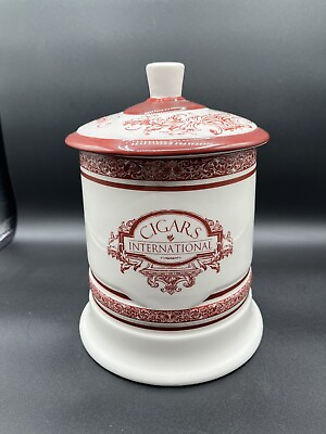 #ad Cigars International White and Red Ceramic Humidor Jar $80.00
