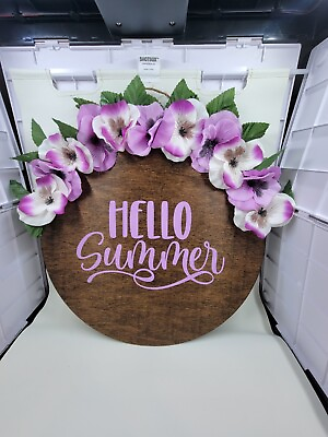 #ad Hello Summer Floral 12 Inch Purple Wood Decor Sign $5.00