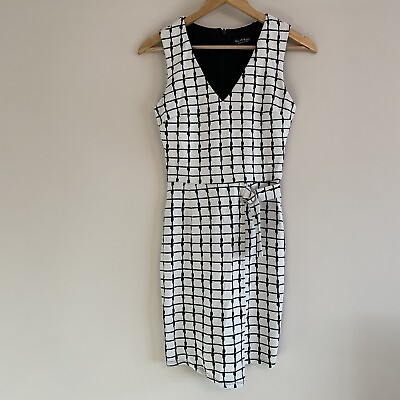 #ad Miss Selfridge Size 8 Black white Square V Neck Sleeveless Knee Length Dress GBP 5.50