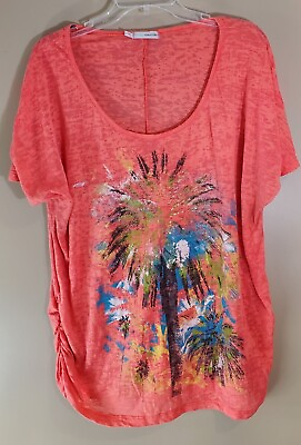 #ad Maurices Plus Size Coral Paradise Palm Tree T Shirt Size 2 $16.50
