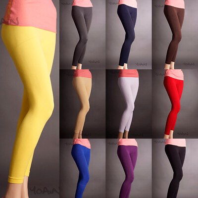 #ad Women#x27;s Basic Leggings Stretch Full Length Seamless Footless Regular Plus one sz $10.49