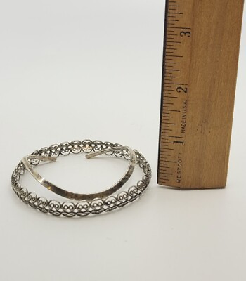 #ad Vintage 925 Sterling Silver Filigree Bangle amp; Small Curved Cuff Bracelets 13 Gr $23.50