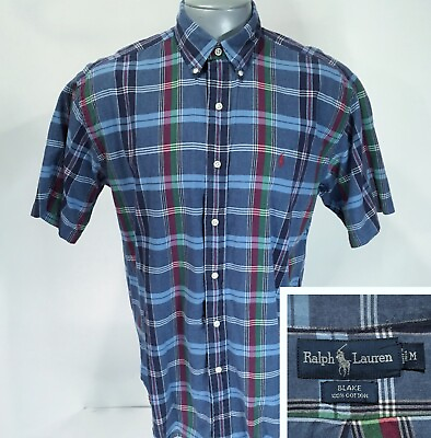 #ad Polo Ralph Lauren M Medium Blake Short Sleeve Blue Red Plaid Lightweight Shirt $16.99