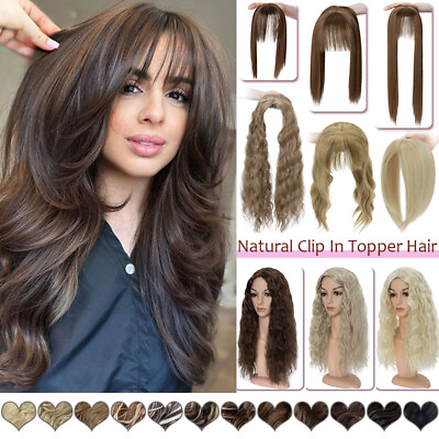 #ad Straight Wavy Clip In Hair Extensions Topper Bangs Hairpiece Real As Human Thick $17.10
