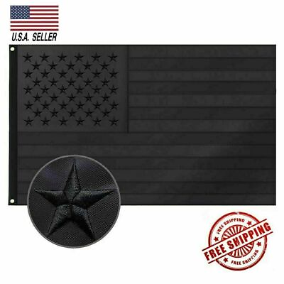#ad All Black American Flag 3x5 ft Embroidered USA Blackout Tactical US Black Flag $12.88