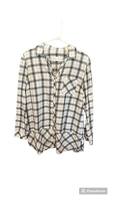 #ad J. Jill women’s long sleeve button up black checked 100% Cotton tunic Size M $34.00