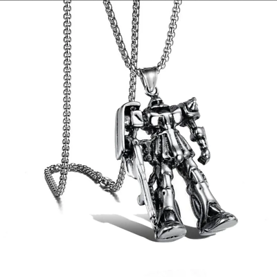 #ad Robot Transformer With Gun Necklace Jewelry Vintage Silver Pendant Gundam $14.88