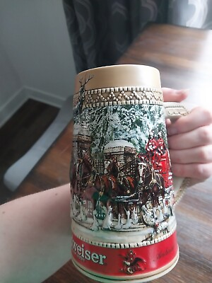 #ad 1987 BUDWEISER Clydesdale Collector Holiday Beer Stein quot;Cquot; Series Anheuser Busch $7.00