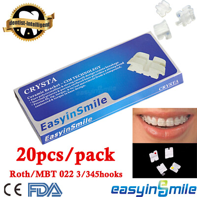 #ad 20X Dental Mini Ceramic Bracket Roth Mbt 022 3 345Hooks Orthodontic Clear Braces $13.20