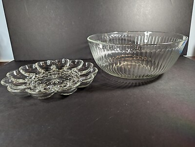 #ad Lot Of Vintage Glass Anchor hocking egg Plate Pyrex Mixing Bowl $13.00
