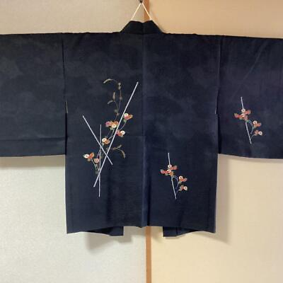 #ad Black Haori Small Chrysanthemum Pattern Showa Antique Japan $87.86