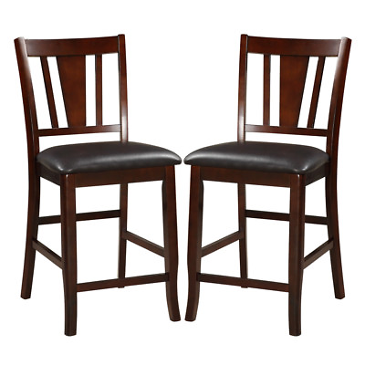 #ad 2 pcs Counter Height High Dining Chair Chairs 24quot;H Espresso PU Leather Wood Legs $180.00