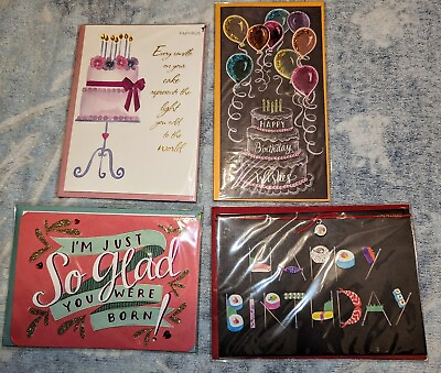 #ad Lot 4 Papyrus Birthday Cards All Different NEW in Orig Sealed Package Retail $28 $16.63