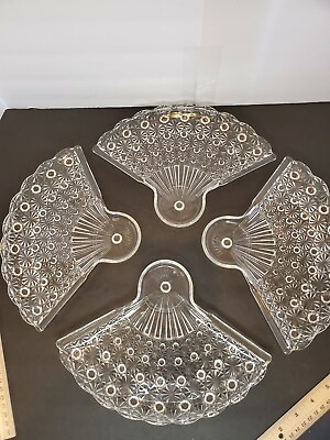 #ad Vintage Daisy amp; Button Clear Trinket Fan Tray Dish set of 4 decor dinner glass $35.99