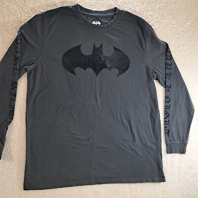 #ad Mens Batman The Dark Knight T shirt Long Sleeve Sz Large Grey Gradient Logo $6.80