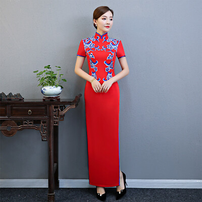 Female Summer Retro Slim Dress Costumes Large Size Catwalk Dress Cheongsam $76.35
