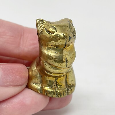 #ad Solid Brass Miniature Cat Siamese Fluffy Sitting Figurine 1.5quot; Kitty Statue Vtg $9.99