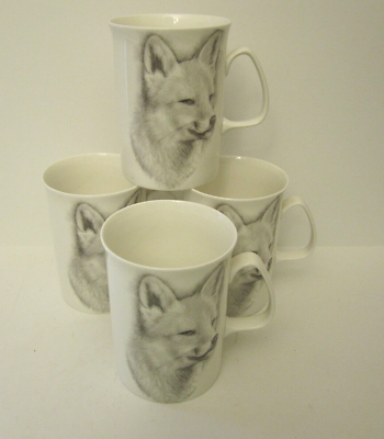 #ad Set of 4 Vtg Grey and White Fox Coffee Mugs Bone China Made In England $42.50