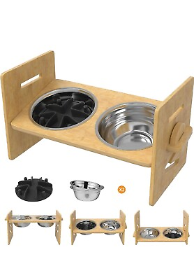 #ad Bamboo Elevated Dog Bowls Adjustable Raised Dog Bowls for Small Dogs Medium Dog $23.99