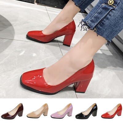 #ad Womens Fashion Pumps Chunky Block Heel Dress Pump Shoes Comfort Formal Slip On $33.47
