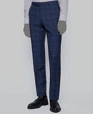 #ad $245 Hugo Boss Men#x27;s 38W 35L Blue Regular Fit Check Wool Suit Trousers Pants $79.98