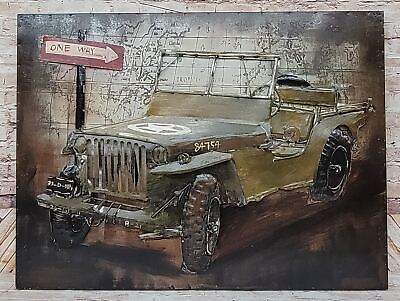 #ad Vintage Willys Military Jeep 3D Wall Art Painting Decor Metal amp; Wood $124.50