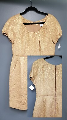 #ad EUC J.Crew Dress SIZE 12 Gold Jacquard Silk Blend Short Sleeve Dressy cocktail $64.78