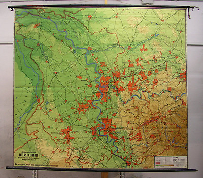 #ad Beautiful Old School Wall Map Regierungsbezirk Düsseldorf 1957 197x182 Vintage $247.80