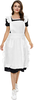 #ad Polyster Cotton Midi Adjustable Ruffle Apron w Pockets Small Plus Size Ladies $26.58