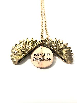 #ad Women’s 24” Gold Tone Sunflower Charm Locket Necklace “you Are My Sunshine” $12.00