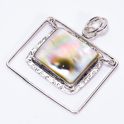 #ad Natural Mother Of Pearl Gemstone Pendant White 925 Sterling Silver Jewelry $13.95