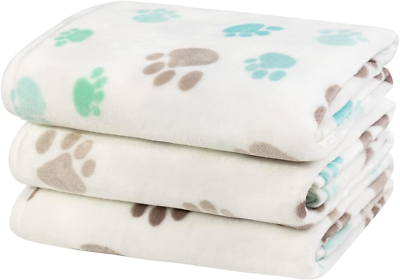 #ad 1 Pack 3 Dog Blankets Soft Fluffy Fleece Pet Blanket Warm Sleep Mat Paw Prin... $14.99