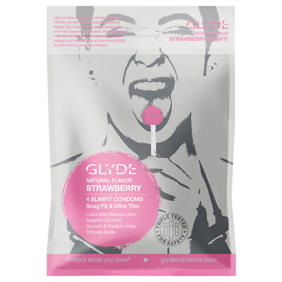 #ad Glyde Slimfit Natural Flavored Strawberry Condoms 4pk Snug Fit amp; Ultra Thin $18.93