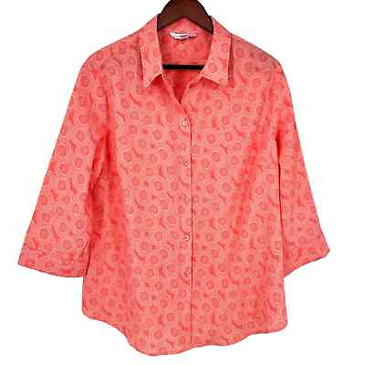 #ad Alia Womens Plus Size Coral Pink Sz 18 Tropical 3 4 Sleeve Blouse Shirt Top Cute $26.82