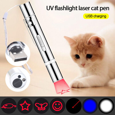 #ad USB RECHARGEABLE RED GREEN LASER POINTER PEN 3 in 1 Cat Pet Toy UV Flashlight $3.48