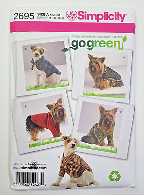 #ad #ad Simplicity Sewing Pattern 2695 Dog Coats Shirt XS M 6 14 Inches 4 31 lbs UNCUT $13.99