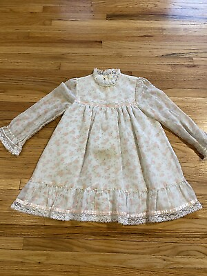 #ad Vintage Bow Age Floral Girls Dress Lace Size 6 Made in USA $21.99