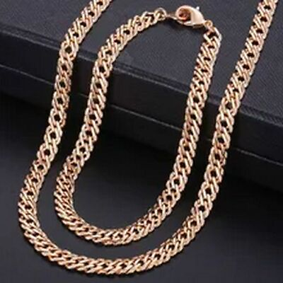 #ad Rose Gold Color Jewelry Set Men Women Bracelet Necklace Link Chain Jewelry Sets $13.47