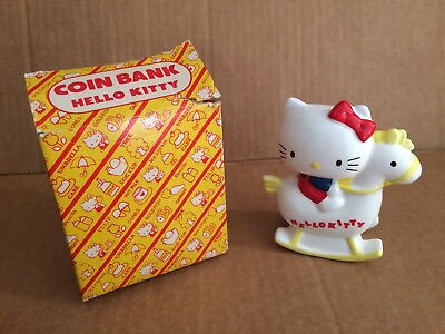 #ad Vintage 1976 Sanrio Hello Kitty Rocking Horse Ceramic Coin Bank Box and Stopper $79.99