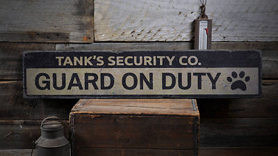 #ad Dog On Duty Sign Guard Dog Gift Distressed Wooden Sign $149.00