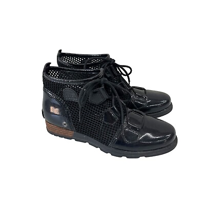 #ad Sorel Major Lace Black Patent Mesh Lace Boot Shoe NL2165 010 Womens 8 NO INSOLES $34.76