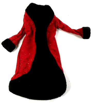 #ad Bratz Doll Clothes Long Red Glitter Coat w Black Faux Fur Trim 2001 MGA $12.99