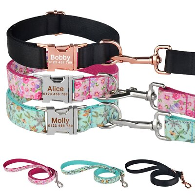 #ad Personalized Dog Collar Leash Flower Engraved ID Name Tag Lead Walking Small $12.99