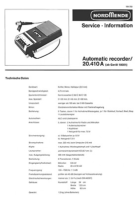 #ad Service Manual Instructions for Nordmende Automatic Recorder 20.410 A $9.53